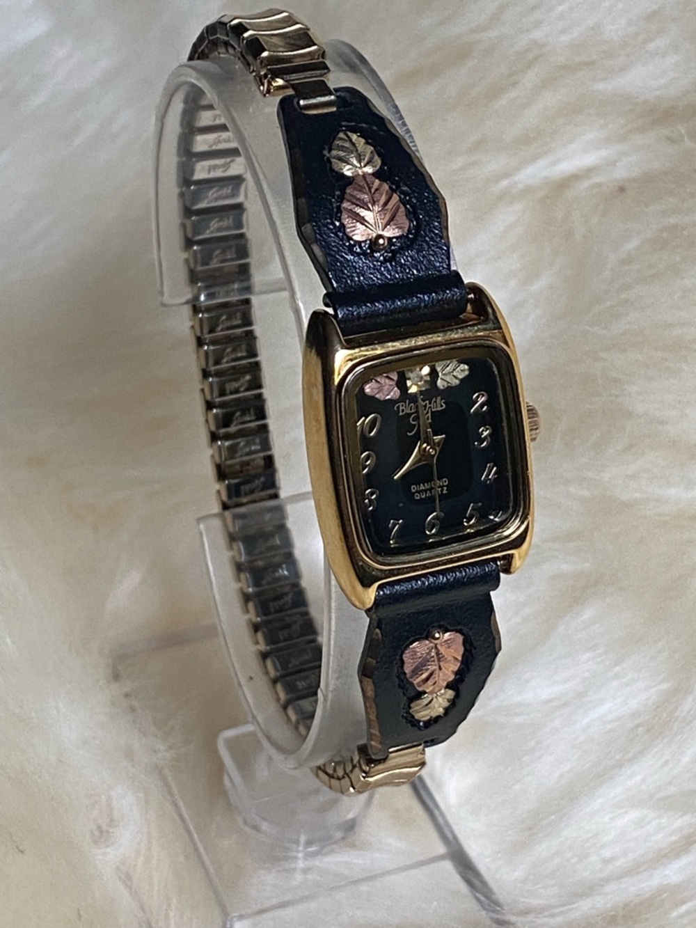 Black Hills Gold Diamond Watch with Gold Leaf Band